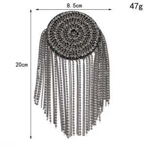 Vintage rhinestone tassel epaulet clothing accessory fashion decorative apparel findings 8.5x20cm