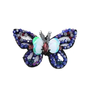 Patch papillon paillettes cristal fait main accessoire cheveux vetement loisir creatif