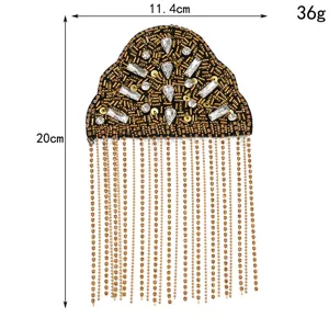 Exquisite vintage tassel shoulder epaulettes with rhinestones and beads, size 11.4x20cm.