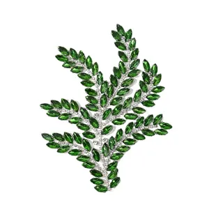 Grüner Strass Blatt Aufnäher DIY Kristall Borte für Hochzeitskleid Kleidung Zubehör