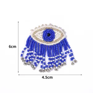 Kraal boze oog patch blauwe wit kraaltjes franje handgemaakte DIY kleding accessoires badge