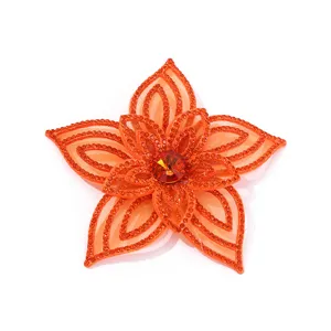 Orange 3D rhinestone flower patch for wedding dress DIY apparel accessory craft decoration.