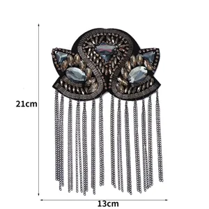 Stylish rhinestone metal tassel shoulder epaulets suit costume DIY decorative patch