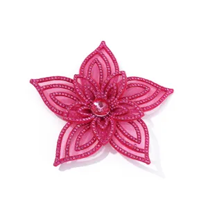 Pink rhinestone 3D flower patch apparel accessory DIY handmade wedding dress decor craft item