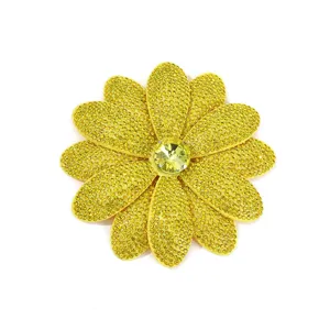 Yellow rhinestone flower patch sparkling crystal brooch DIY clothing shoe accessories