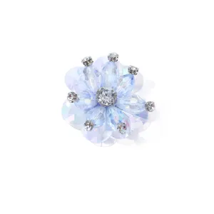 Nahaufnahme Detail von glitzerndem hellblauem Strass perlenbesetzten Pailletten Blumen Aufnäher.