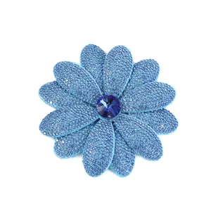 Sparkling blue rhinestone flower patch, detailed crystal shoe clip accessory for diy crafts.