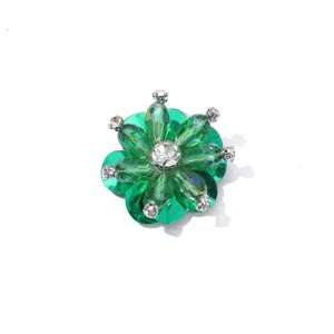 Grüner Strass Pailletten Blumenbesatz Kristall Perlen Aufnäher für DIY Kleidung Dekoration