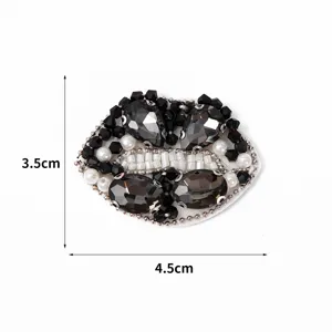 Handmade beaded lip patch, sparkling crystal and pearl embroidery, DIY clothing accessory.