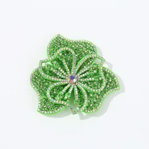 Green rhinestone flower patch DIY apparel accessory sparkling crystal applique for crafts