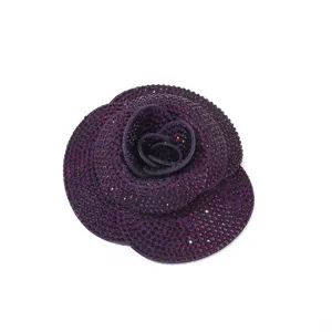 Dark purple rhinestone camellia flower DIY patch brooch apparel accessory craft decor