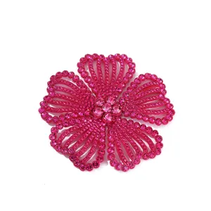 Sparkling hot pink rhinestone camellia flower patch for DIY shoes hair clips and garments.