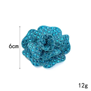 Blue rhinestone rose flower patch 3D DIY clothing accessories hat bag shoe decor 6cm