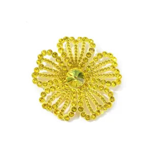 Gele strass bloem patch DIY kleding accessoire, glinsterende kristallen applicatie voor tas.