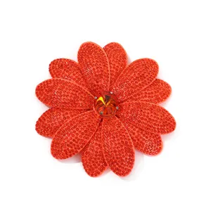Sparkling Rhinestone Flower Brooch Shoe Clip DIY Apparel Fashion Accessory Orange