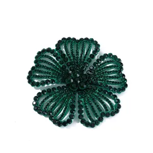 Green rhinestone flower patch sparkling crystal camellia shoe clip clothing accessory