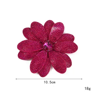 Full rhinestone flower brooch patch, sparkly fuchsia crystal diy clothing accessories 10.5cm