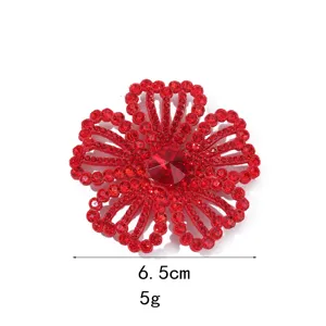 Rode strass bloem patch DIY accessoire 6.5cm glanzende kristallen applicatie voor kleding.