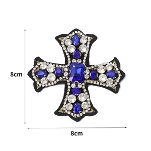 Handgemachte Strass Kreuz Aufnäher DIY Kleidung Zubehör bestickte Applikation 8x8cm