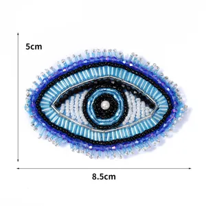 Handgemachte Perlen Böser Blick Flicken für Kleidung Taschen Schuhe DIY Deko Zubehör 5x8.5cm