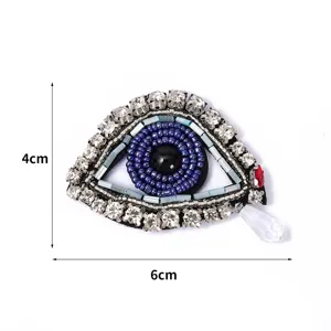 Bestickter böser Blick Aufnäher, Strass Perlen Kleidung Applikation mit Anhänger, 6x4cm.