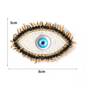 Handgemachte Perlen boeser Blick Aufnaher Strass bestickte Abzeichen Kleidung Zubehor 8x5cm