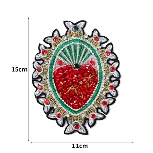 DIY Beaded Rhinestone Heart Embroidery Patch Baroque Style Clothing Bag Applique 15cm