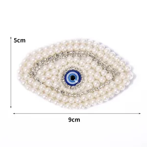 Handgemachter Perlen-Flicken mit Strass und bösem Auge, 5x9 cm DIY Textil-Zubehör.