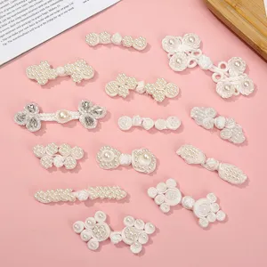 Handcrafted White Pearl Chinese Frog Buttons Cheongsam Dress Accessories DIY Sewing
