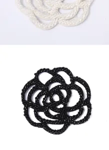 Handmade beaded camellia flower patch hollow design clothing accessory DIY decor detail