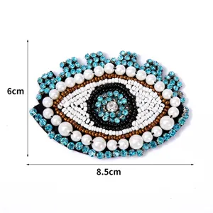 Handgemachte perlenbestickte böser blick aufnäher strass applikation für kleidung taschen