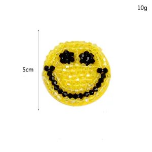 Handmade beaded smiley face patch, DIY embroidered clothing accessory, 5cm yellow patch.