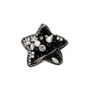 Schwarzer funkelnder Stern-Aufnäher mit Perlen und Strass für Kleidung und Taschen