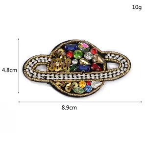 Bunte Strass Planet Perlen Aufnäher DIY Stickerei Applikation für Kleidung Taschen 8.9cm