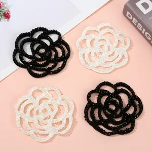 Handmade beaded camellia flower patches DIY embroidered applique for clothing shoes hat decor