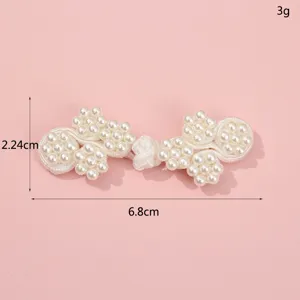 Handmade pearl Chinese frog button detail shot, white decorative clothing accessory 6.8cm