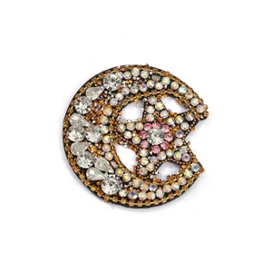Glitzernde Strass Mond und Stern Aufnäher glänzende Perlen DIY Kleidung Abzeichen