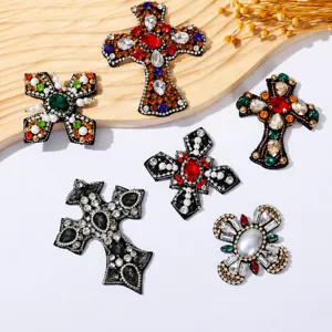 Handgemachte Perlen Kreuz Stoffaufnäher Strass Kristall Applikation DIY Dekorative Kleidung Schuhe Hut Tasche Zubehör