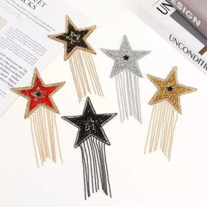 DIY Pentagram Rhinestone Tassel Patch Applique Hot Fix Clothing Hat Accessories Sparkly Crystal Star Garment Trims