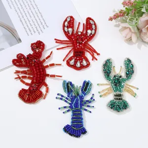 Toppa di Aragosta Ricamata a Perline Fatta a Mano Paillettes Applicazione Animale in Seta Indiana Per Abbigliamento Riparazione Zaino Fai da Te
