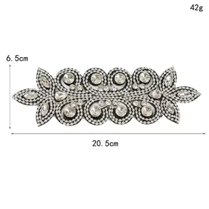 Rhinestone crystal patch applique detail view, sparkling glass drill trim 20.5x6.5cm