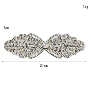 Rhinestone bow patch detail, sparkling glass crystals, hollow chain accessory, 21x7cm.