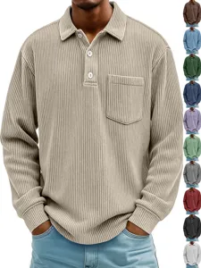 Polo Décontracté pour Homme en Velours Côtelé Manches Longues Coupe Ample Avec Poche Poitrine Col Rabattu Vintage Vêtements pour Hommes