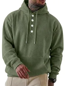 Herren Kord Kapuzenpullover langarm Pullover Freizeit Streetwear gruner Hoodie mit Knopfen