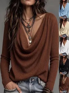 Damen Lässig Rollkragen Einfarbig Gestrickter Pullover Polyester Elasthan Langarm Elegant Herbst Winter Top