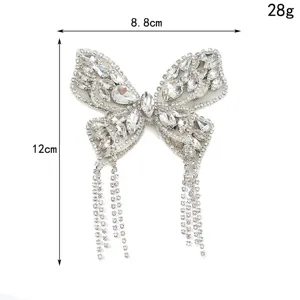Parche de mariposa de diamantes de imitación plateados con borlas, accesorio de bricolaje.
