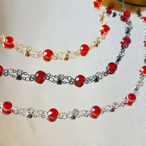 DIY 6mm red glass beaded chain metal handmade necklace jewelry making material accessories crafting