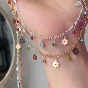 DIY Jewelry Chain Metal Colorful Rhinestone Small Flower Chain For Bracelet Necklace Apparel Tassel Handcraft Material