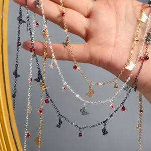 DIY Metal Chain Red Rhinestone Butterfly Tassel Chain For Handbag Jewelry Making Craft
