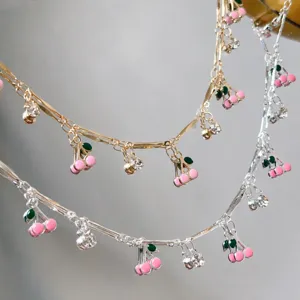 Catena ciliegia rosa DIY goccia d'olio gioielli braccialetto accessori strass lucidi